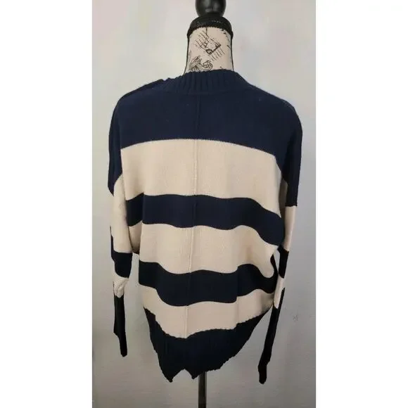 Brochu Walker Cy Stripe Sweater Womens SZ M Nautical Wool Cashmere NKM4146